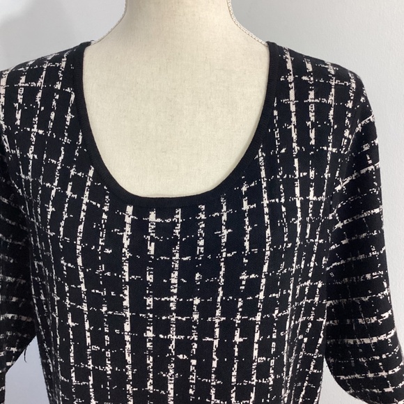 DRESS BARN PLUS 2X-3X KNIT MIDI FIT&FLARE  A-LINE DRESS IVORY BLACK  GEO PRINT - Picture 2 of 12